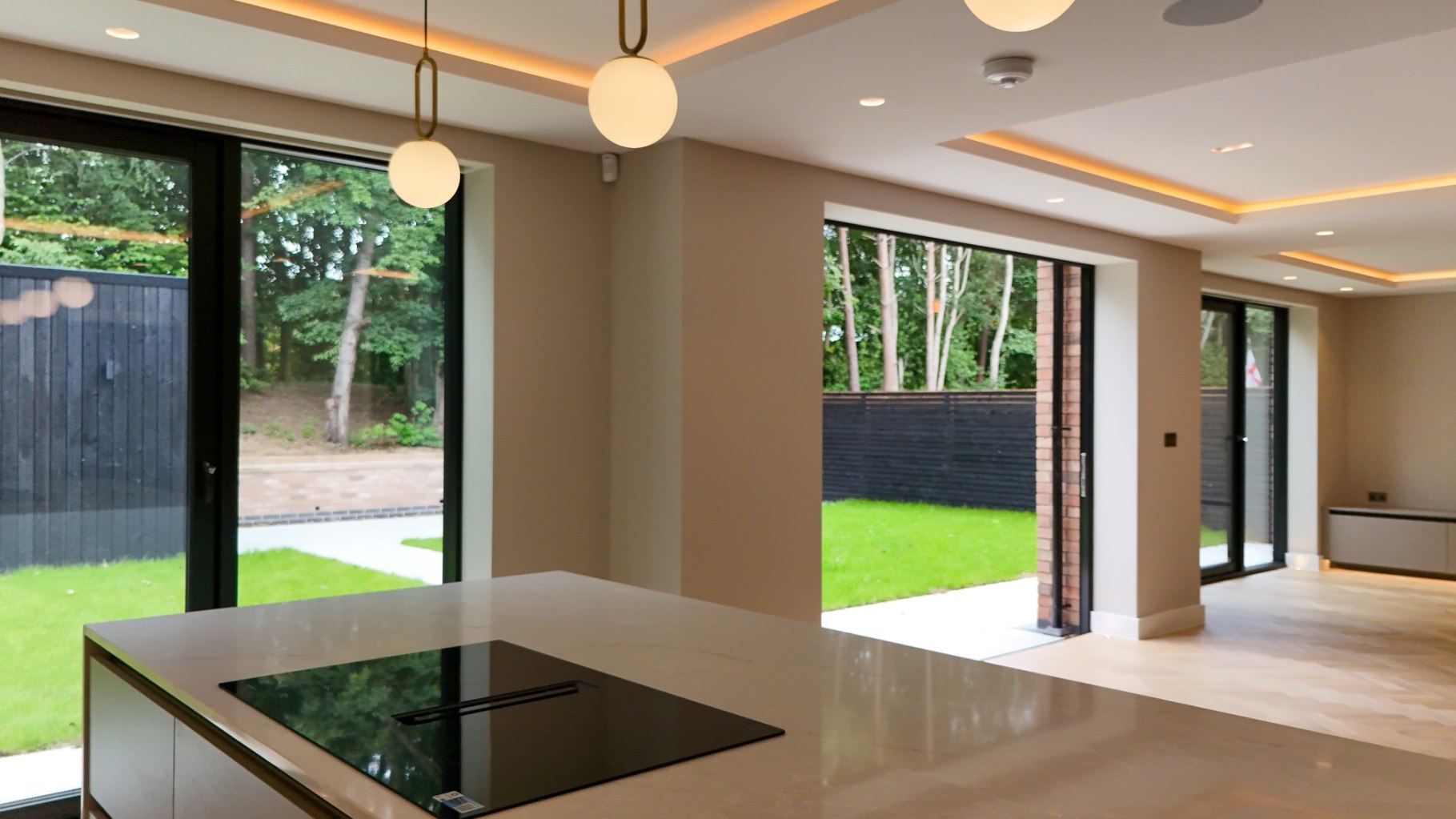 Sliding patio doors opening onto the lawn